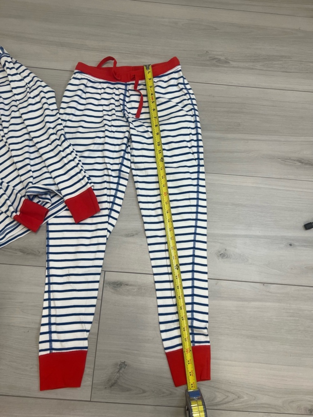 Hanna Andersson Women's Navy Striped Pajama Set Red Trim Sz M Loungwear Cozy - Picture 4 of 6